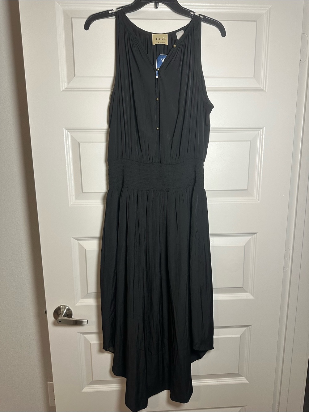 Elie Tahari Black Sleeveless Smocked-Waist Maxi Dress